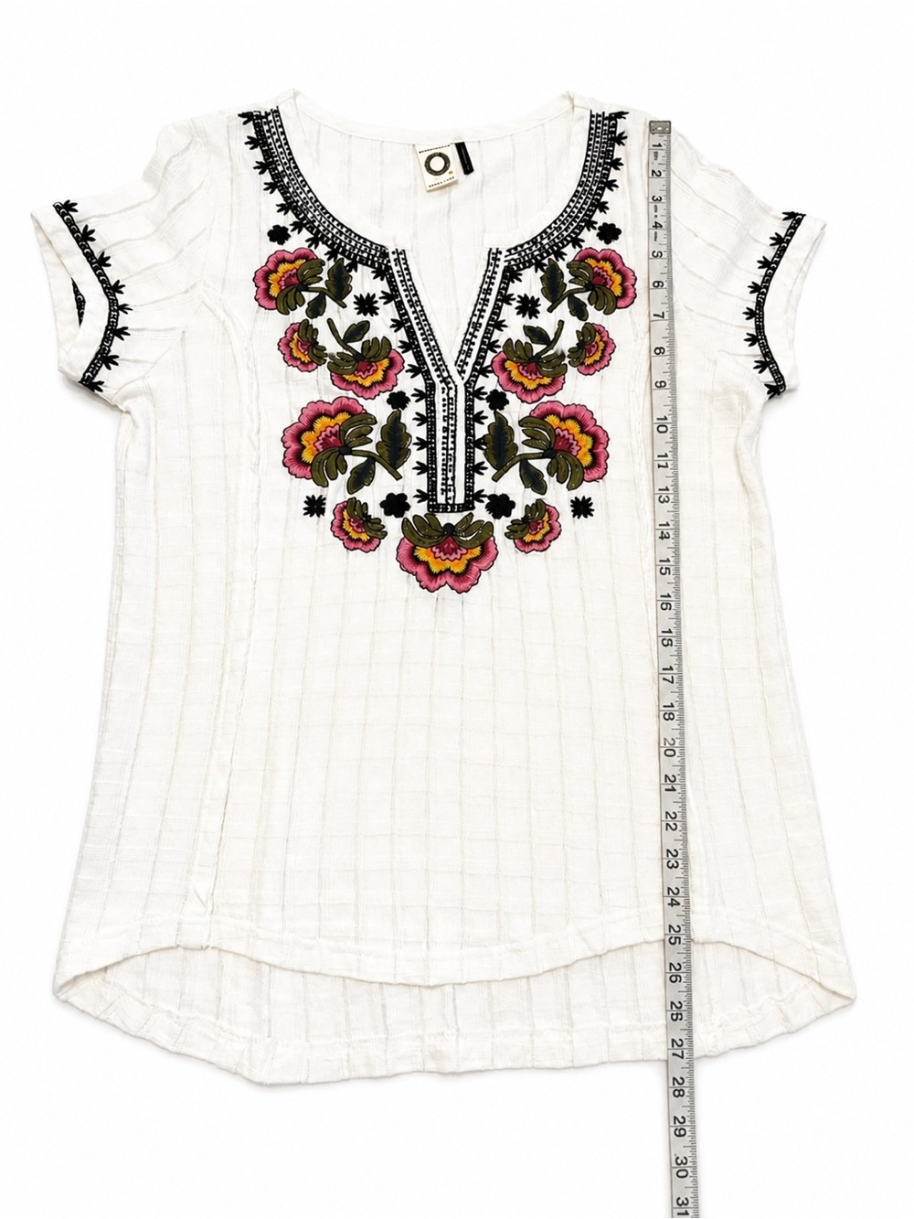 Anthropologie Akemi + Kin White Embroidered Boho Blouse Gauze Floral Top Medium - Picture 6 of 6